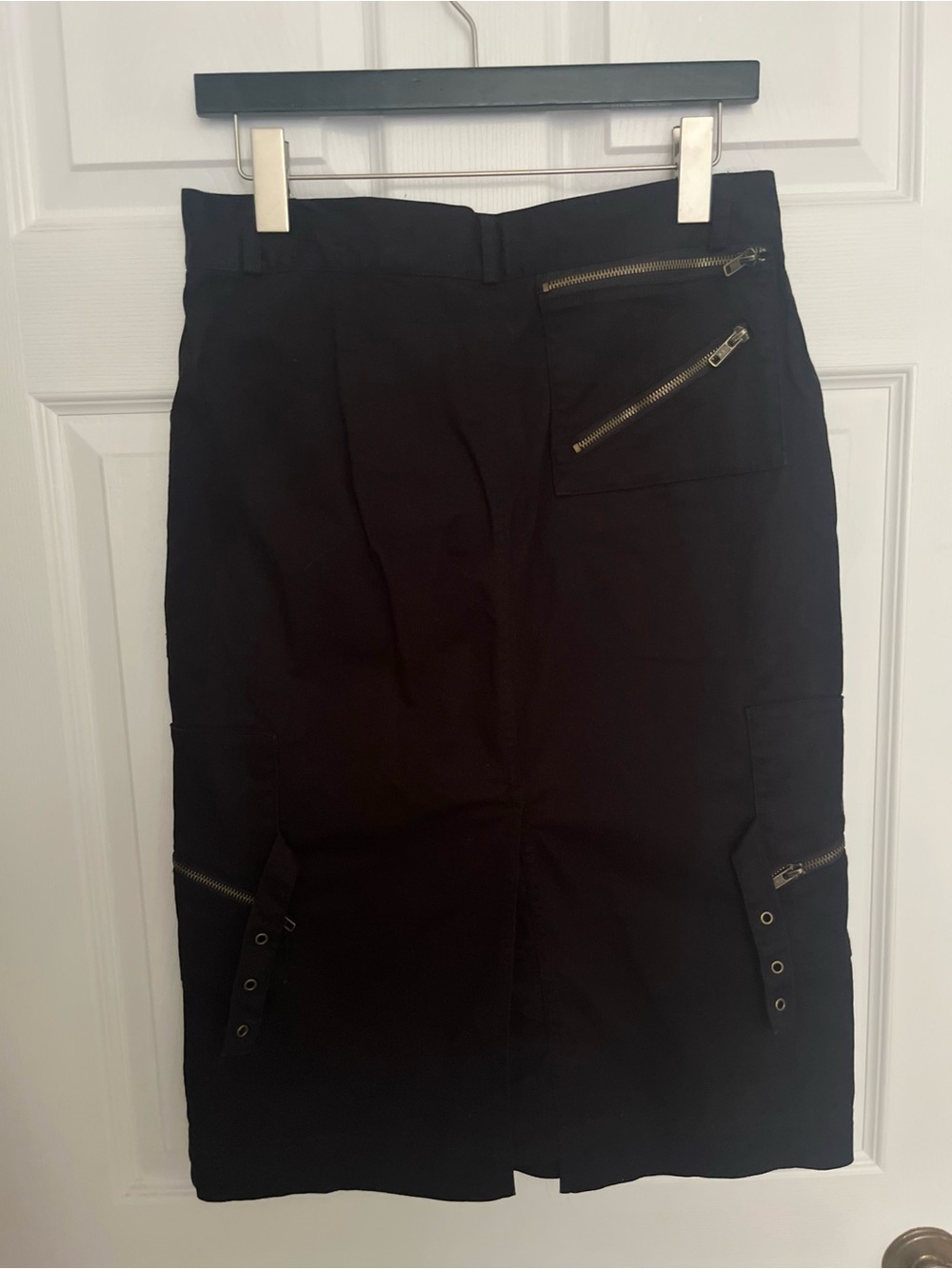 Vintage 90’ Kemical Skirt Midi Goth Grunge Black Belt Metal Zip 9 Medium Y2K Alt - Picture 5 of 6